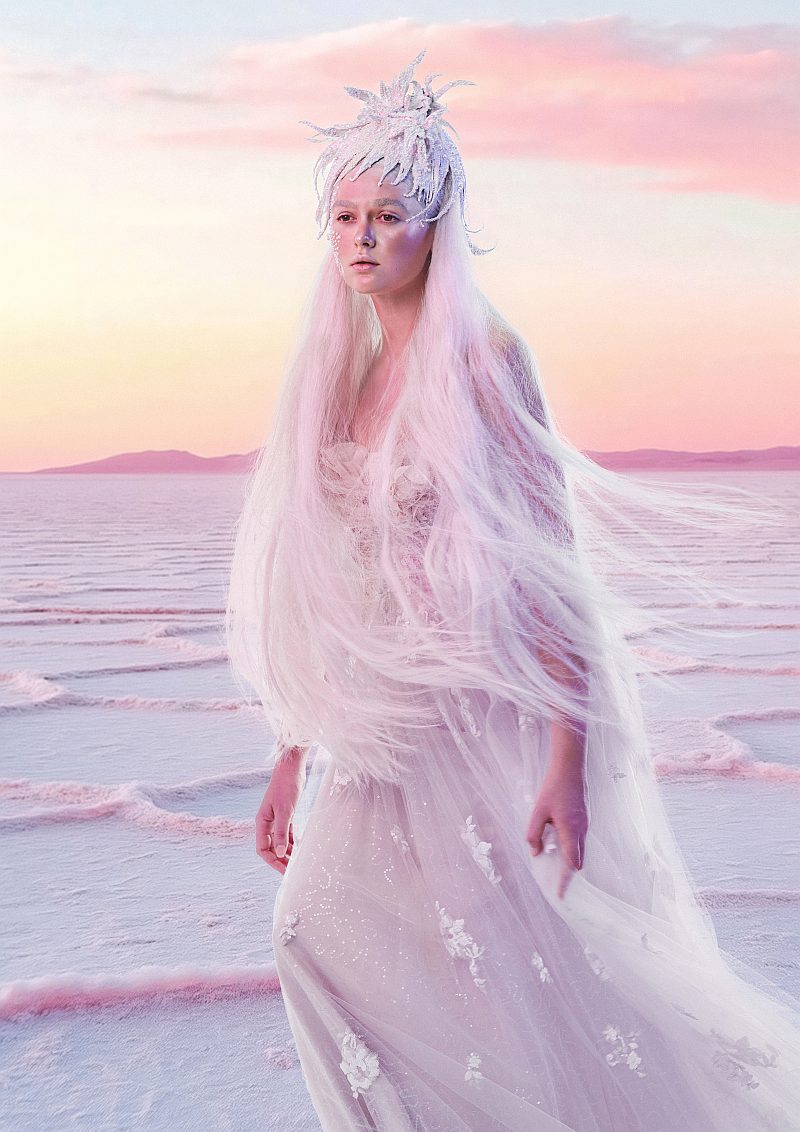 Avant Garde White Hair with Glitter Headpiece - Stephanie Bellairs - UTOPIES 4045 Collection